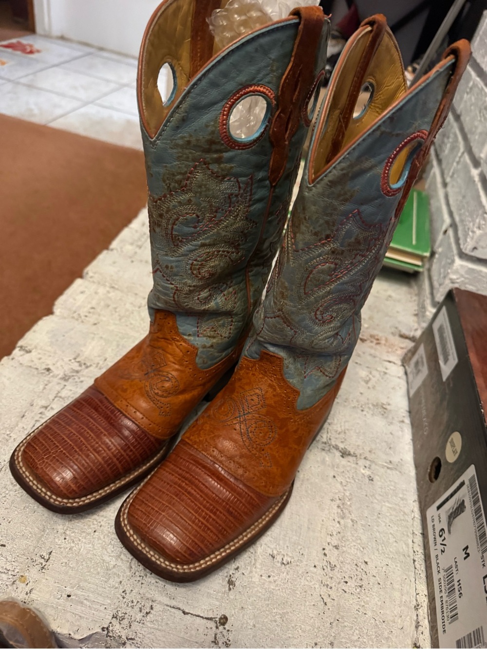 Ferrini Brown Leather Cowboy Boots with Blue Shaft